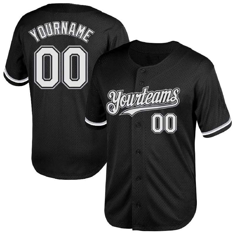 Baseball Jerseys With Custom Embroidery-Custom Black White-Gray Mesh Authentic Throwback Baseball Jersey