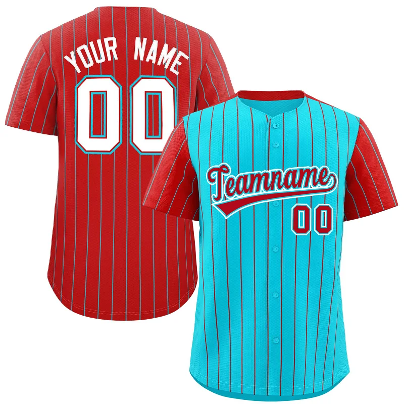 Team Baseball Jerseys-Custom Sky Blue Red Pinstripe Personalized Raglan Sleeves Authentic Baseball Jersey