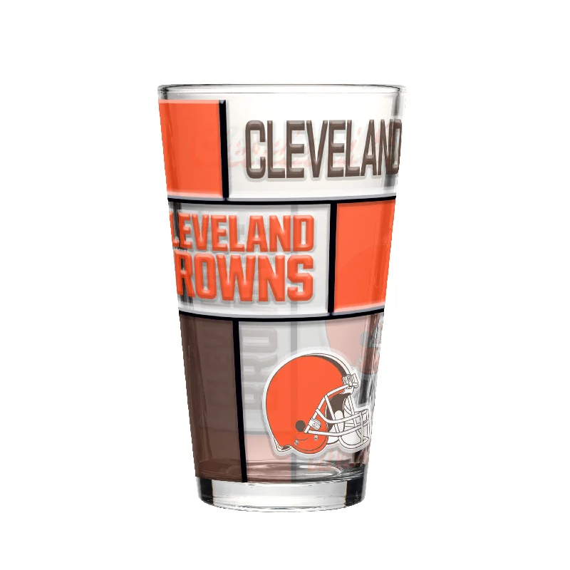 Unique Custom Team Mugs-Cleveland Browns 16oz Quilted Stained Pint Glass