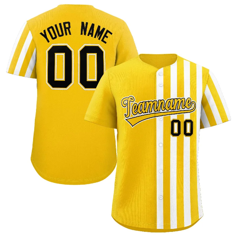 Custom Baseball Jerseys With Team Emblems-Custom Gold White Thick Stripe Fashion Design Authentic Baseball Jersey