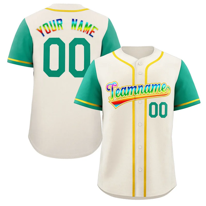 Premium Cotton Baseball Jerseys-Custom Cream White-Yellow Raglan Sleeves Authentic Baseball Jersey