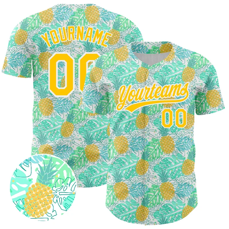 Sports Baseball Jerseys With Logos-Custom Green Yellow-White 3D Pattern Design Fruit Pineapple Authentic Baseball Jersey