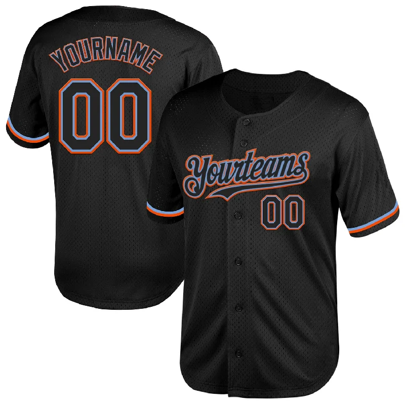 Personalized Baseball Jerseys With Vibrant Designs-Custom Black Powder Blue-Orange Mesh Authentic Throwback Baseball Jersey