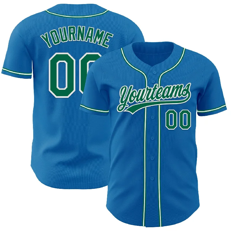 Baseball Jerseys With Player Signatures-Custom Blue Kelly Green-White Authentic Baseball Jersey