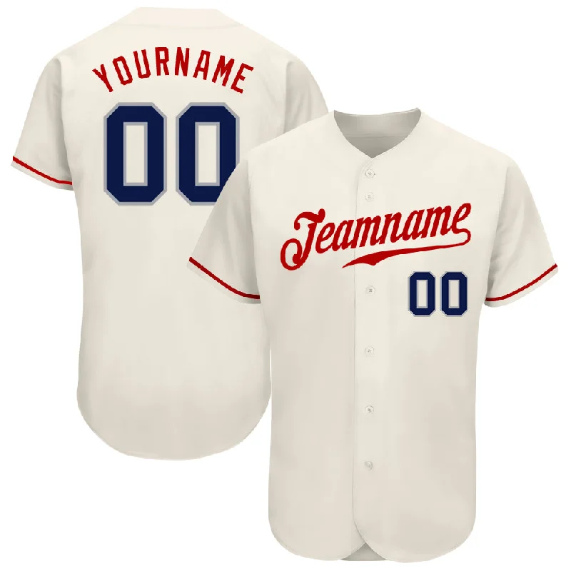 Baseball Jerseys With Full Team Design-Custom Cream Navy-Red Authentic Baseball Jersey