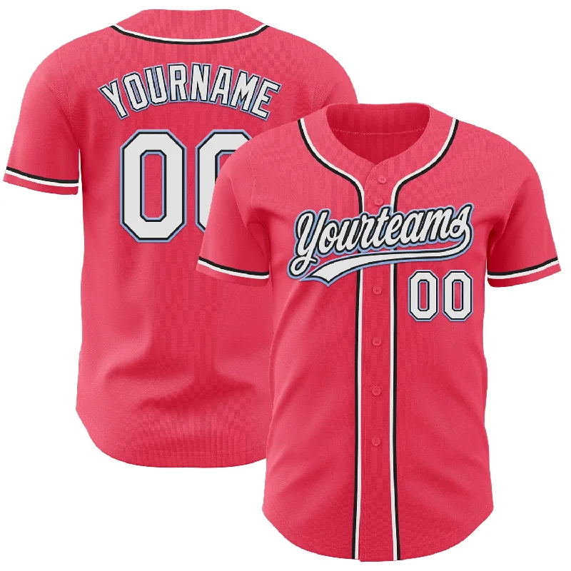 Custom Baseball Jerseys For Sports Clubs-Custom Neon Pink Black-Light Blue Authentic Baseball Jersey