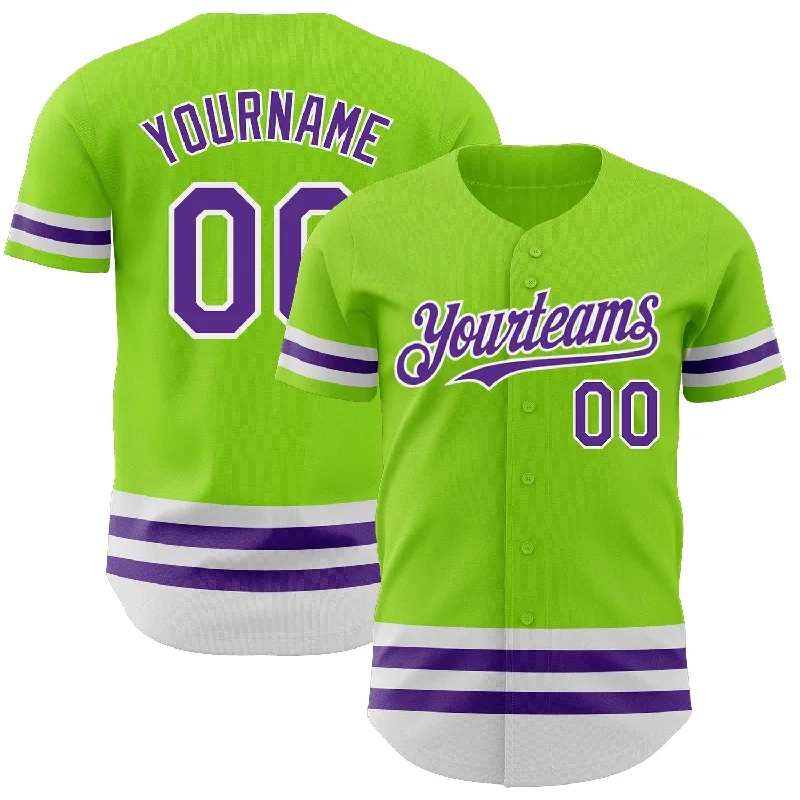 Custom Baseball Jerseys For Children-Custom Neon Green Purple-White Line Authentic Baseball Jersey