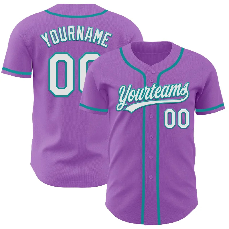 Professional Baseball Jerseys-Custom Medium Purple White-Teal Authentic Baseball Jersey