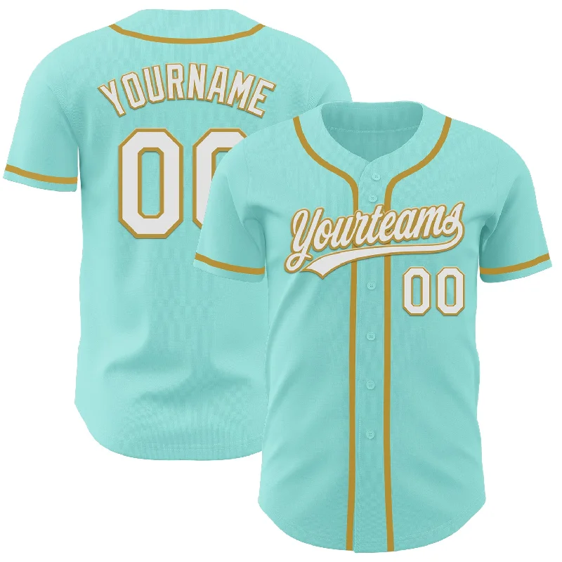 Baseball Jerseys For Group Gifts-Custom Ice Blue White-Old Gold Authentic Baseball Jersey