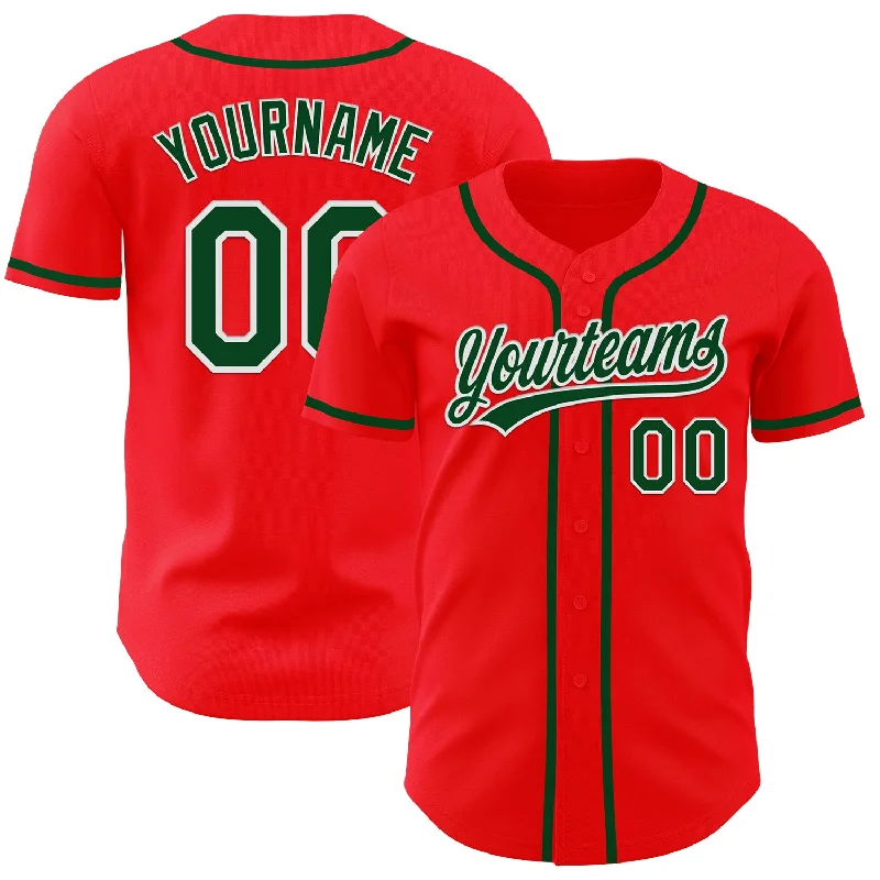 Personalized Baseball Jerseys With Team Spirit-Custom Fire Red Green-White Authentic Baseball Jersey