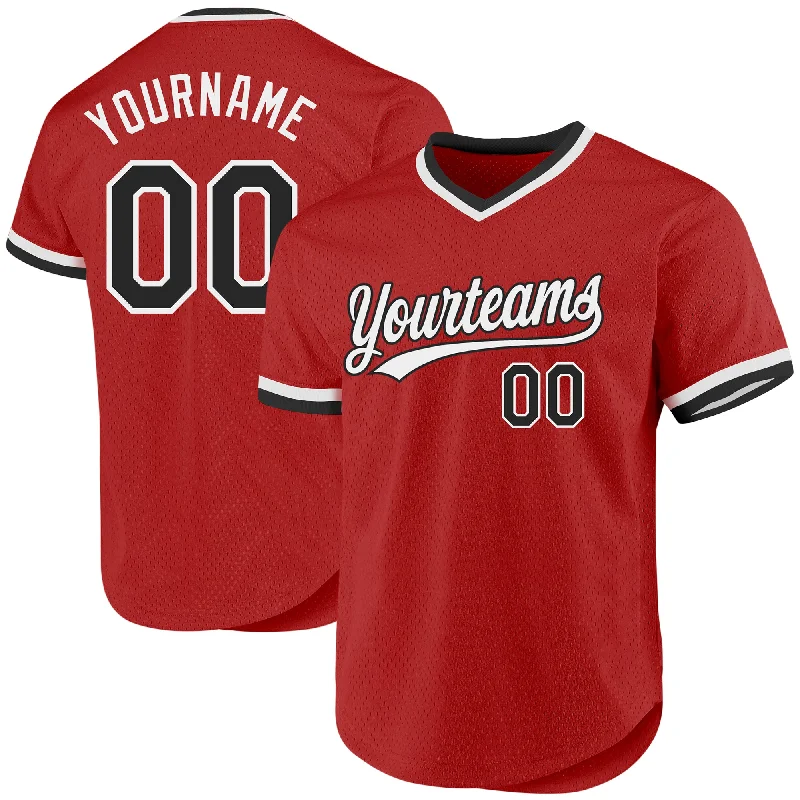 Baseball Jerseys With Customizable Stripes-Custom Red Black-White Authentic Throwback Baseball Jersey