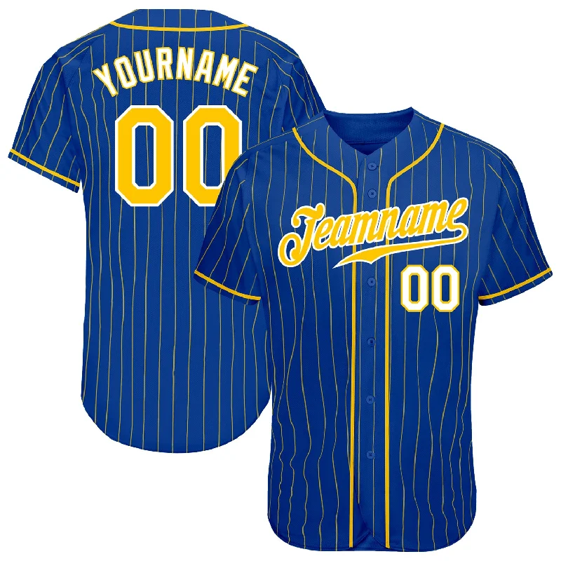 Custom Baseball Jerseys For Children-Custom Royal Gold Pinstripe Gold-White Authentic Baseball Jersey