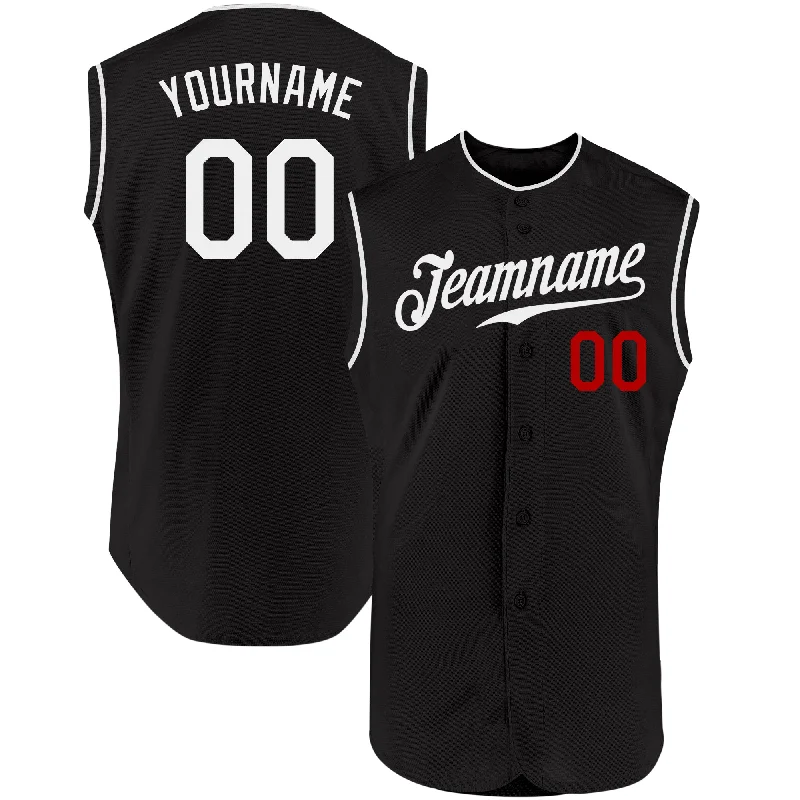 Baseball Jerseys With Sublimated Designs-Custom Black White-Red Authentic Sleeveless Baseball Jersey