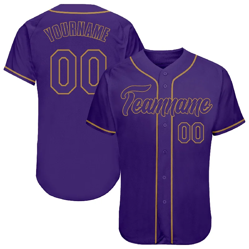 Youth Custom Baseball Jerseys-Custom Purple Purple-Old Gold Authentic Baseball Jersey