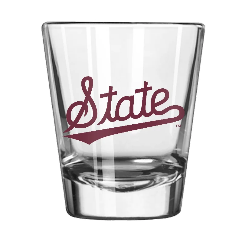 Unique Custom Team Mugs-Mississippi State Script 2oz Shot Glass