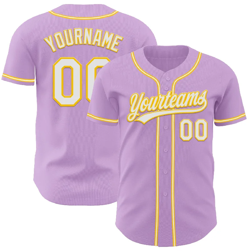 Custom Baseball Jerseys For Club Teams-Custom Light Purple White-Yellow Authentic Baseball Jersey