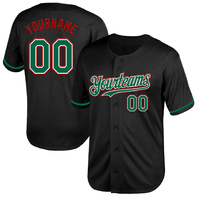 Classic Baseball Jerseys-Custom Black Kelly Green-Red Mesh Authentic Throwback Baseball Jersey