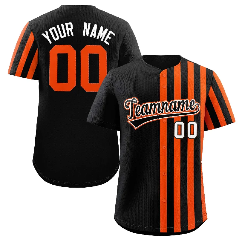 Baseball Jerseys With Player Signatures-Custom Black Orange Thick Stripe Fashion Design Authentic Baseball Jersey