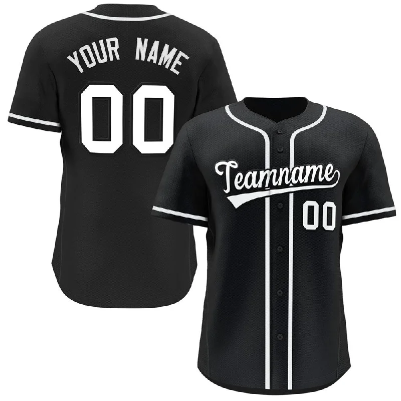 Customized Baseball Jerseys With Team Name-Custom Black White Classic Style Button Down Authentic Baseball Jersey