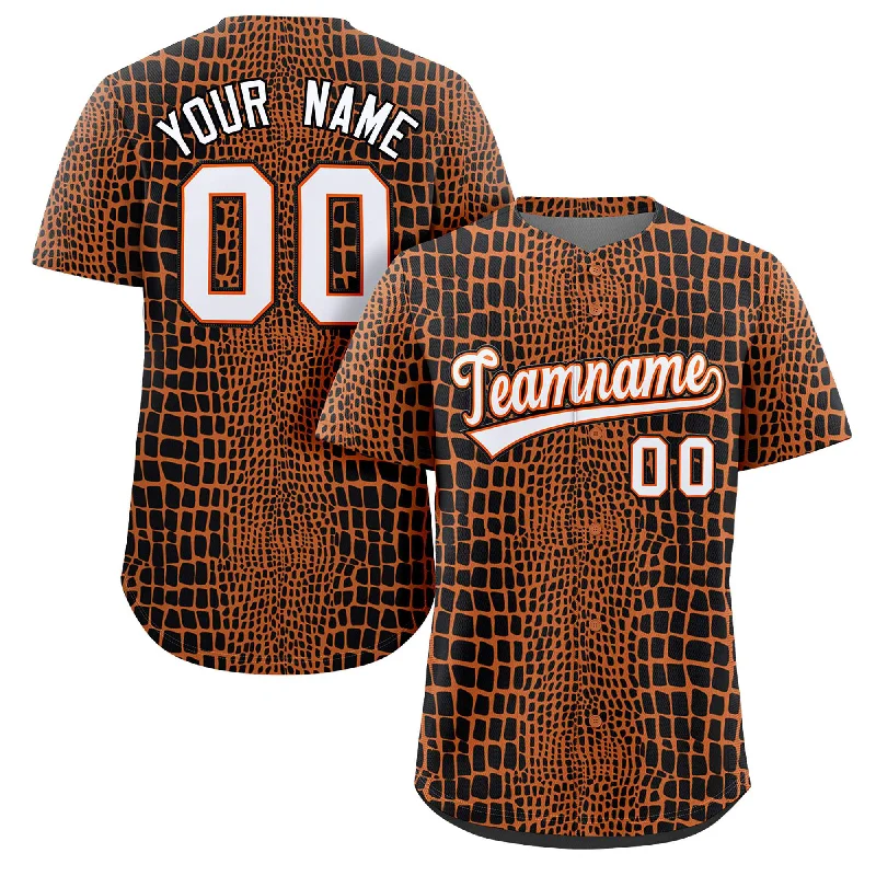 Professional Style Baseball Jerseys-Custom Black-Orange Crocodile Graffiti Pattern Authentic Baseball Jersey