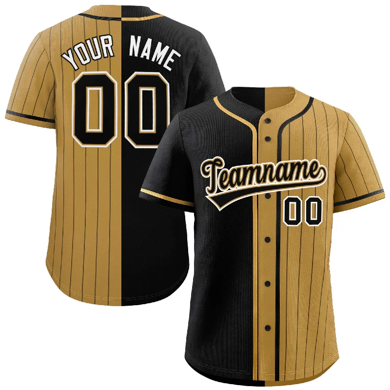 Baseball Jerseys For Team Members-Custom Black Old Gold Stripe-Solid Combo Fashion Authentic Baseball Jersey