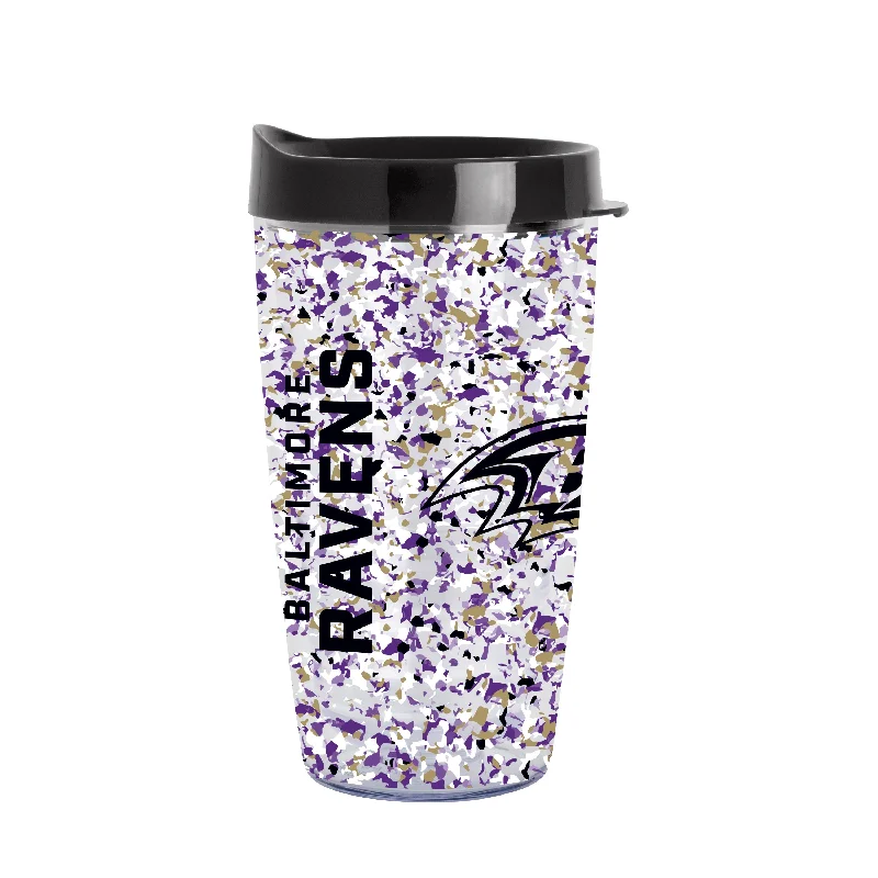 Team Mugs For Group Holidays-Baltimore Ravens 16oz Terrazzo Dbl Wall Clear Tumbler