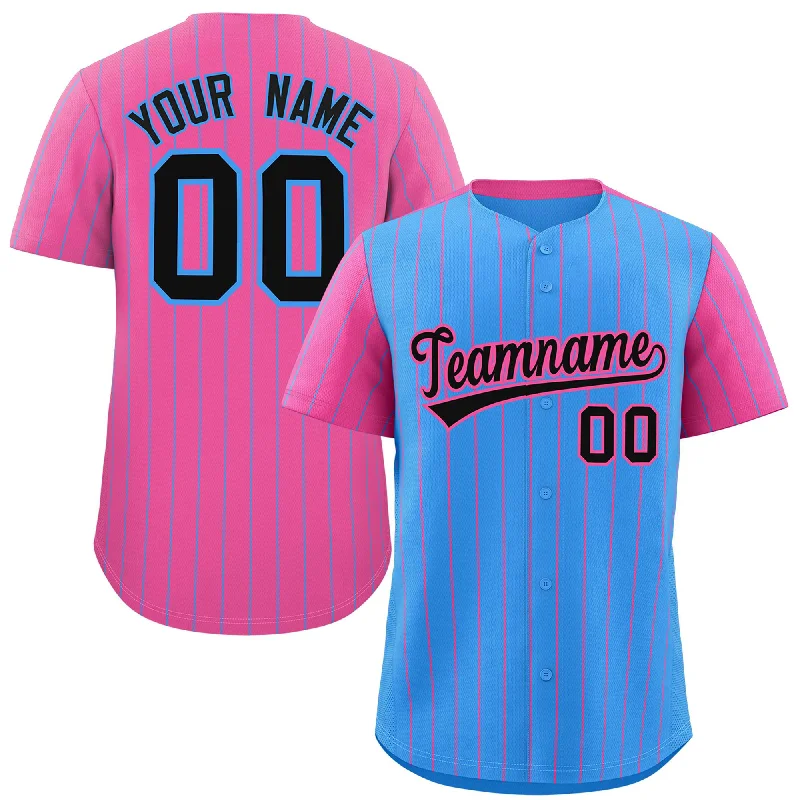 Baseball Jerseys With Team Emblem-Custom Powder Blue Pink Pinstripe Personalized Raglan Sleeves Authentic Baseball Jersey