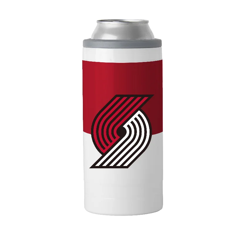 Custom Team Mugs For Family Events-Portland Trailblazers Slim Colorblock Can Coolie