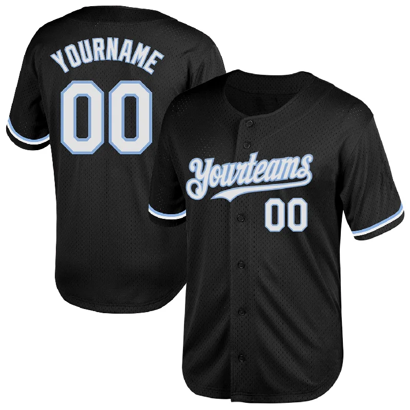 Baseball Jerseys For Group Orders-Custom Black White-Light Blue Mesh Authentic Throwback Baseball Jersey