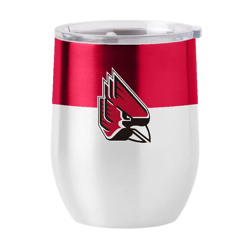 Custom Mugs For Team Gatherings-Ball State 16oz Colorblock Stainless Curved Beverage