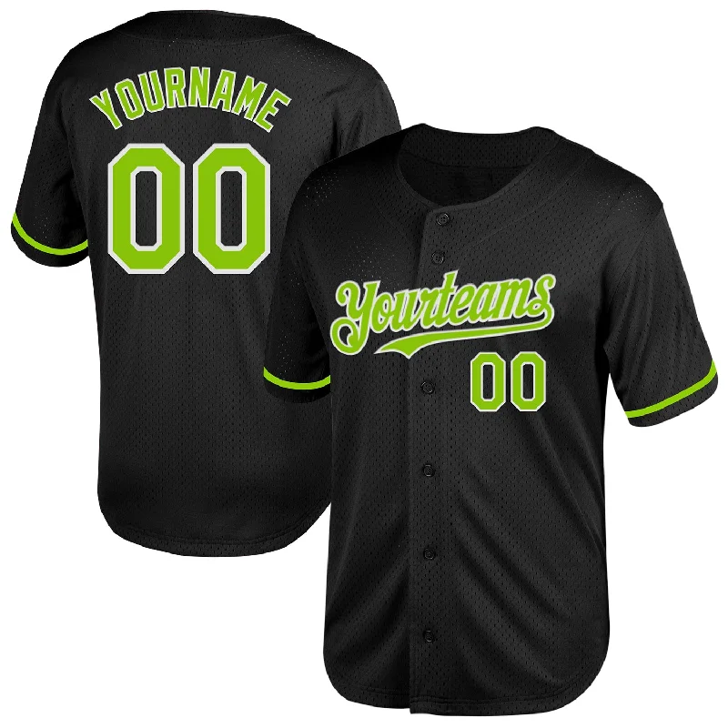 Baseball Jerseys For Custom Logos-Custom Black Neon Green-White Mesh Authentic Throwback Baseball Jersey