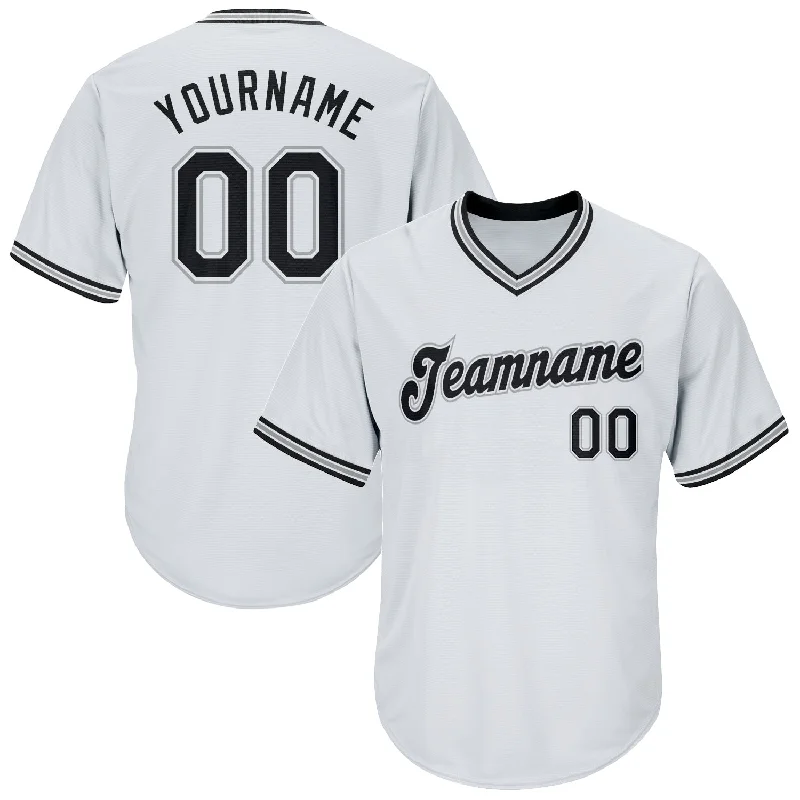 Custom Number Baseball Jerseys-Custom White Black-Gray Authentic Throwback Rib-Knit Baseball Jersey Shirt