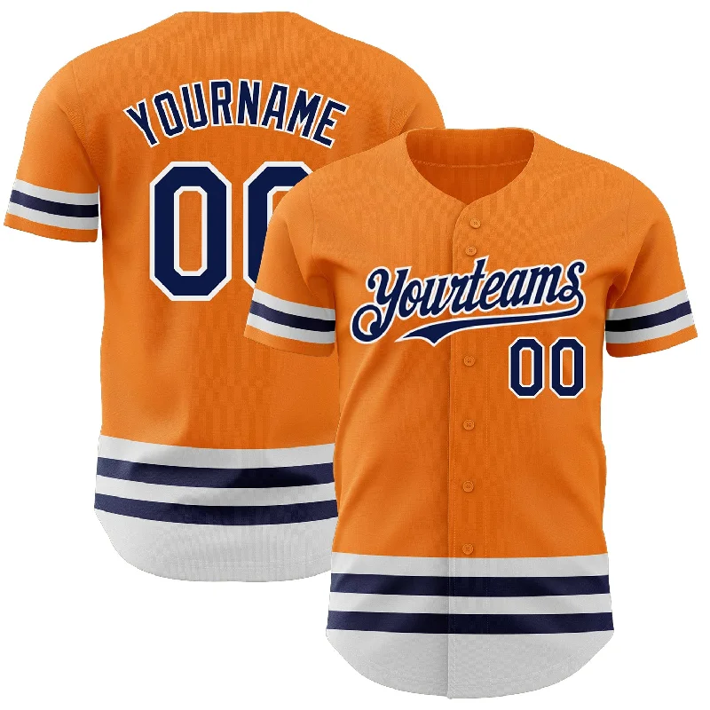 Personalized Baseball Jerseys For Birthday Gifts-Custom Bay Orange Navy-White Line Authentic Baseball Jersey