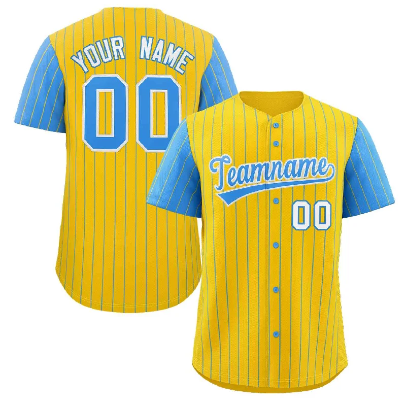 Baseball Jerseys With Custom Text-Custom Gold Powder Blue-White Stripe Fashion Raglan Sleeves Authentic Baseball Jersey