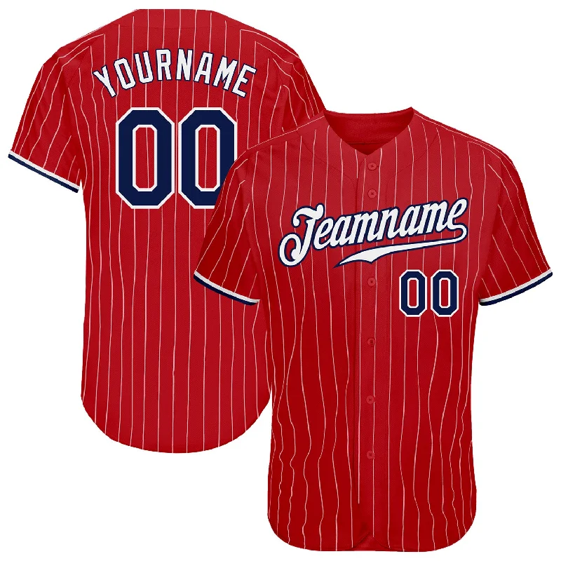 Unique Color Baseball Jerseys-Custom Red White Pinstripe Navy-White Authentic Baseball Jersey