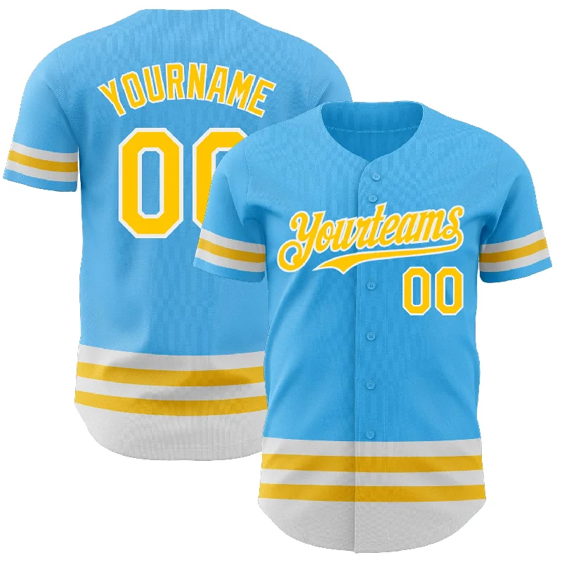 Custom Team Baseball Jerseys-Custom Sky Blue Yellow-White Line Authentic Baseball Jersey