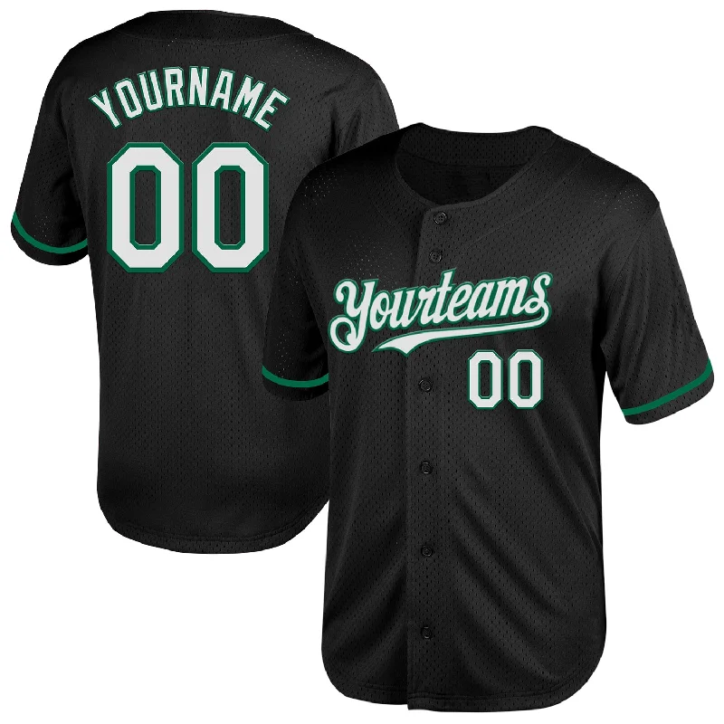 Vintage Baseball Jerseys-Custom Black White-Kelly Green Mesh Authentic Throwback Baseball Jersey