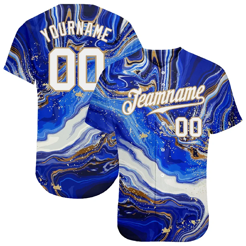 Baseball Jerseys For Major Leagues-Custom Royal White-Old Gold 3D Pattern Design Marble Authentic Baseball Jersey