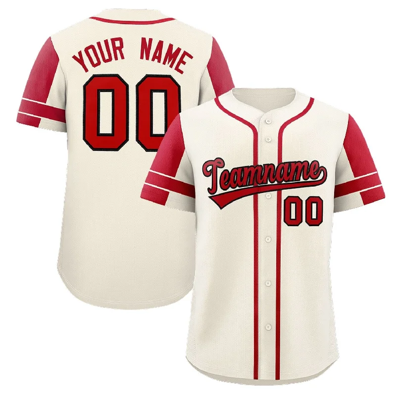 Custom Baseball Jerseys For Casual Wear-Custom Cream Red Personalized Raglan Sleeves Authentic Baseball Jersey