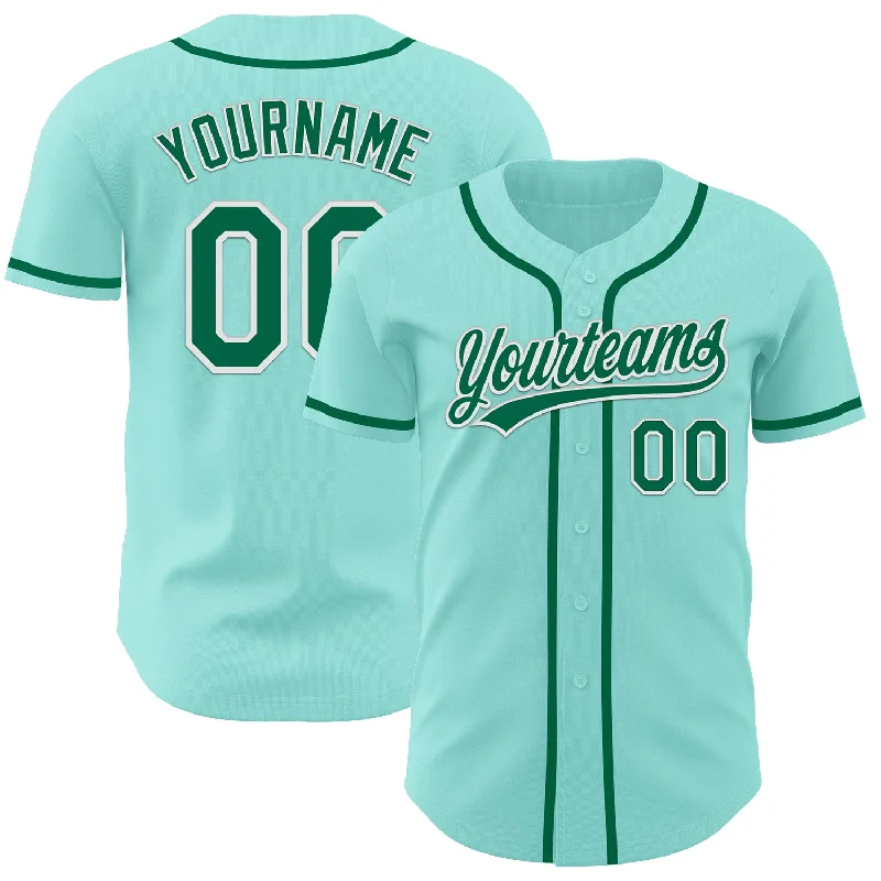 High-Performance Baseball Jerseys For Teams-Custom Ice Blue Kelly Green-White Authentic Baseball Jersey