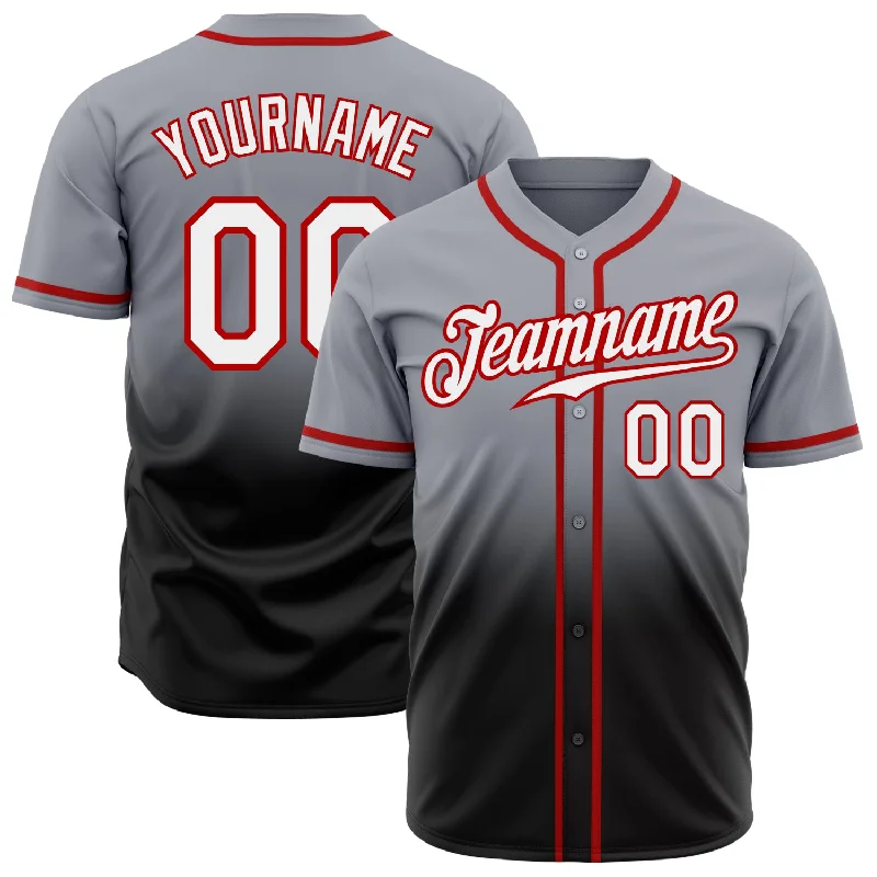 Baseball Jerseys For Major Leagues-Custom Gray White Black-Red Authentic Fade Fashion Baseball Jersey