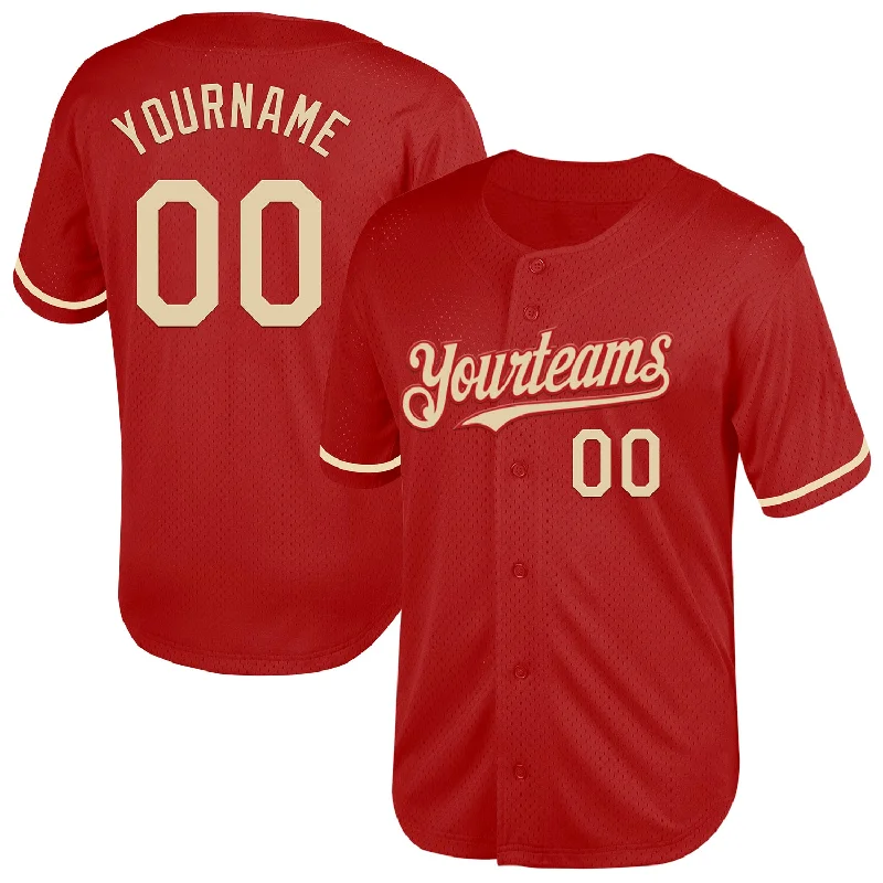 Baseball Jerseys For Recreational Leagues-Custom Red Cream Mesh Authentic Throwback Baseball Jersey