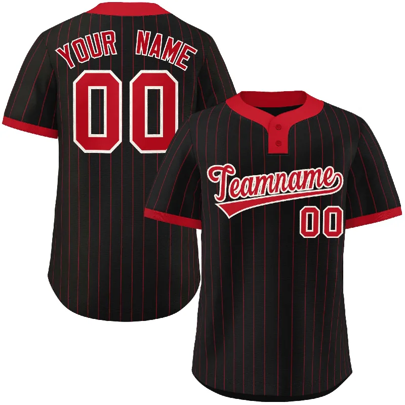 Sports Baseball Jerseys With Logos-Custom Black Red Stripe Fashion Authentic Two-Button Baseball Jersey