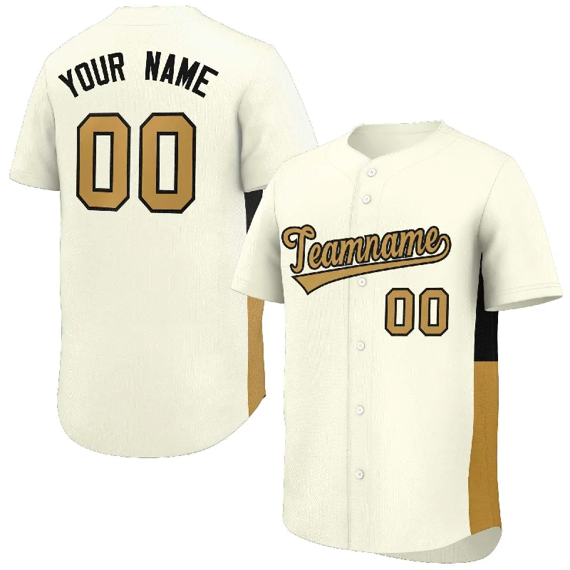 Baseball Jerseys With Custom Lettering And Logos-Custom Cream Old Gold-Black Personalized Side Two-Tone Design Authentic Baseball Jersey