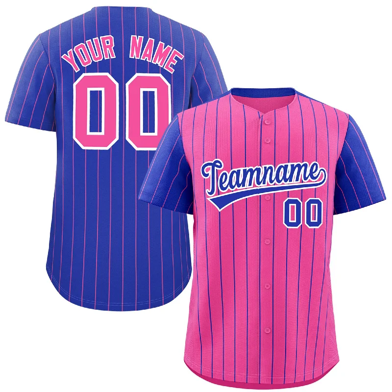 Baseball Jerseys With Custom Sleeves-Custom Pink Royal Pinstripe Personalized Raglan Sleeves Authentic Baseball Jersey