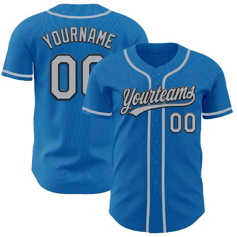 Custom Baseball Jerseys For Alumni-Custom Blue Gray-Black Authentic Baseball Jersey