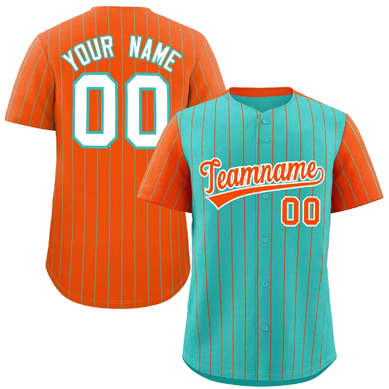 Baseball Jerseys For Sports Fans-Custom Bright Green Orange Pinstripe Personalized Raglan Sleeves Authentic Baseball Jersey