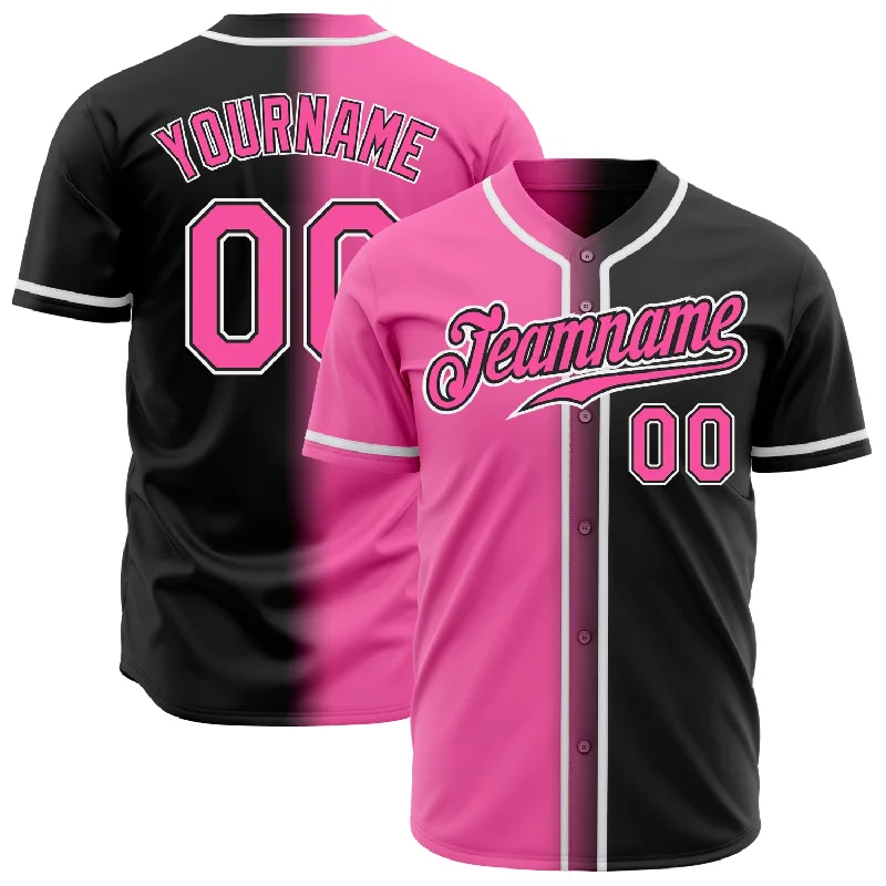 Personalized Baseball Jerseys For Coaches And Players-Custom Black Pink-White Authentic Gradient Fashion Baseball Jersey