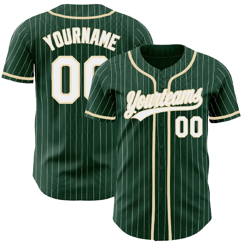 Baseball Jerseys With Bold Numbers-Custom Green White Pinstripe City Cream Authentic Baseball Jersey