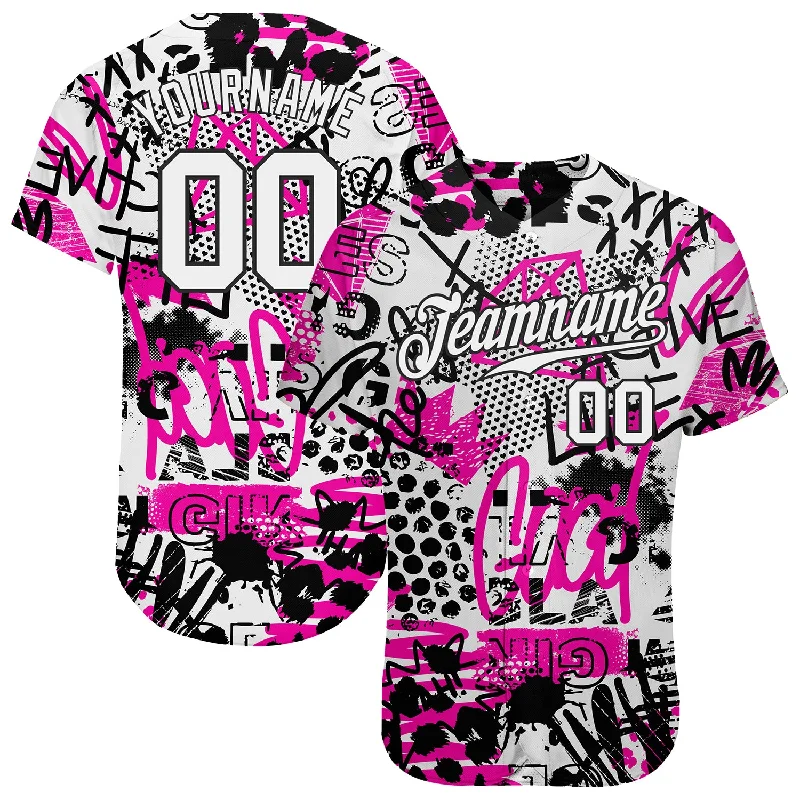 Custom Baseball Jerseys With Slogans-Custom Graffiti Pattern White-Black 3D Authentic Baseball Jersey